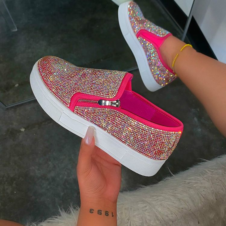 Ladies Shoes Flats – Rhinestone Slip-On Casual Flat Shoes for Women