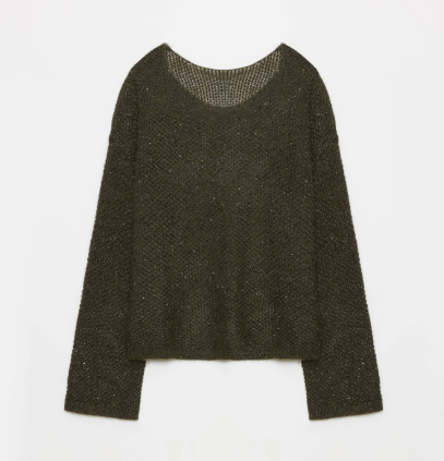 Mohair Sequin Knit Blended Hollow oversized sweater Loose O-Neck Top Long Sleeve,"Sparkling Spring"