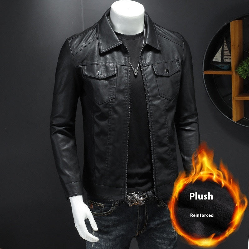 Men's Quilted Casual PU Leather Jacket – Fleece Lined Fall Winter Coat