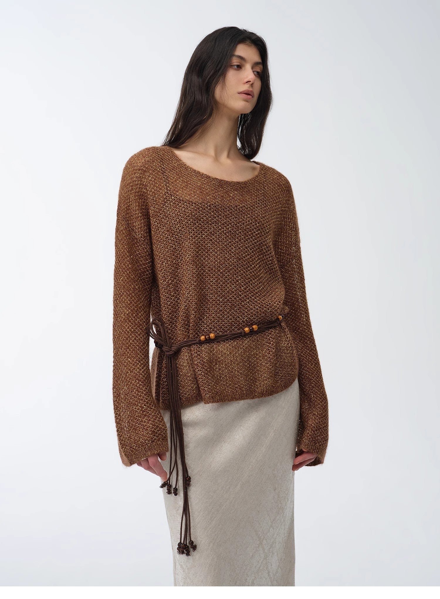 Mohair Sequin Knit Blended Hollow oversized sweater Loose O-Neck Top Long Sleeve,"Sparkling Spring"