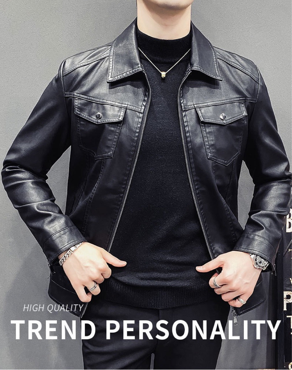 Men's Quilted Casual PU Leather Jacket – Fleece Lined Fall Winter Coat
