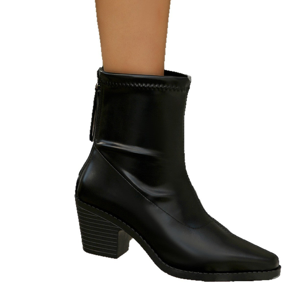 Women's Black Low Heel Boots – Pointed Toe Block Heel Martin Boots