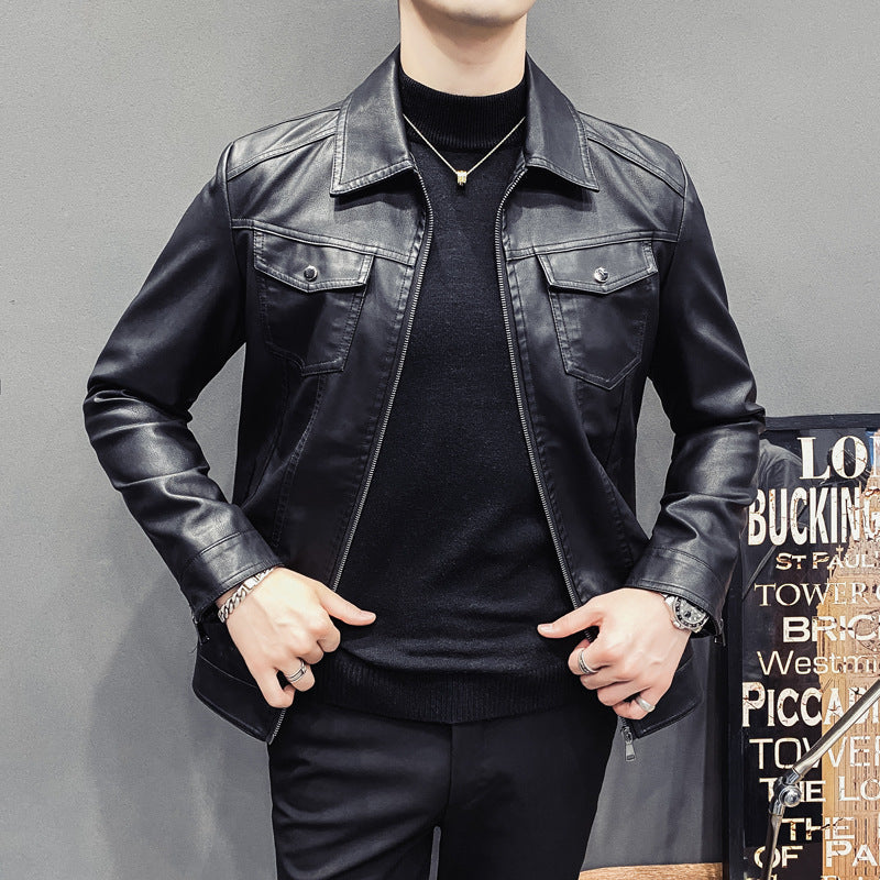 Men's Quilted Casual PU Leather Jacket – Fleece Lined Fall Winter Coat
