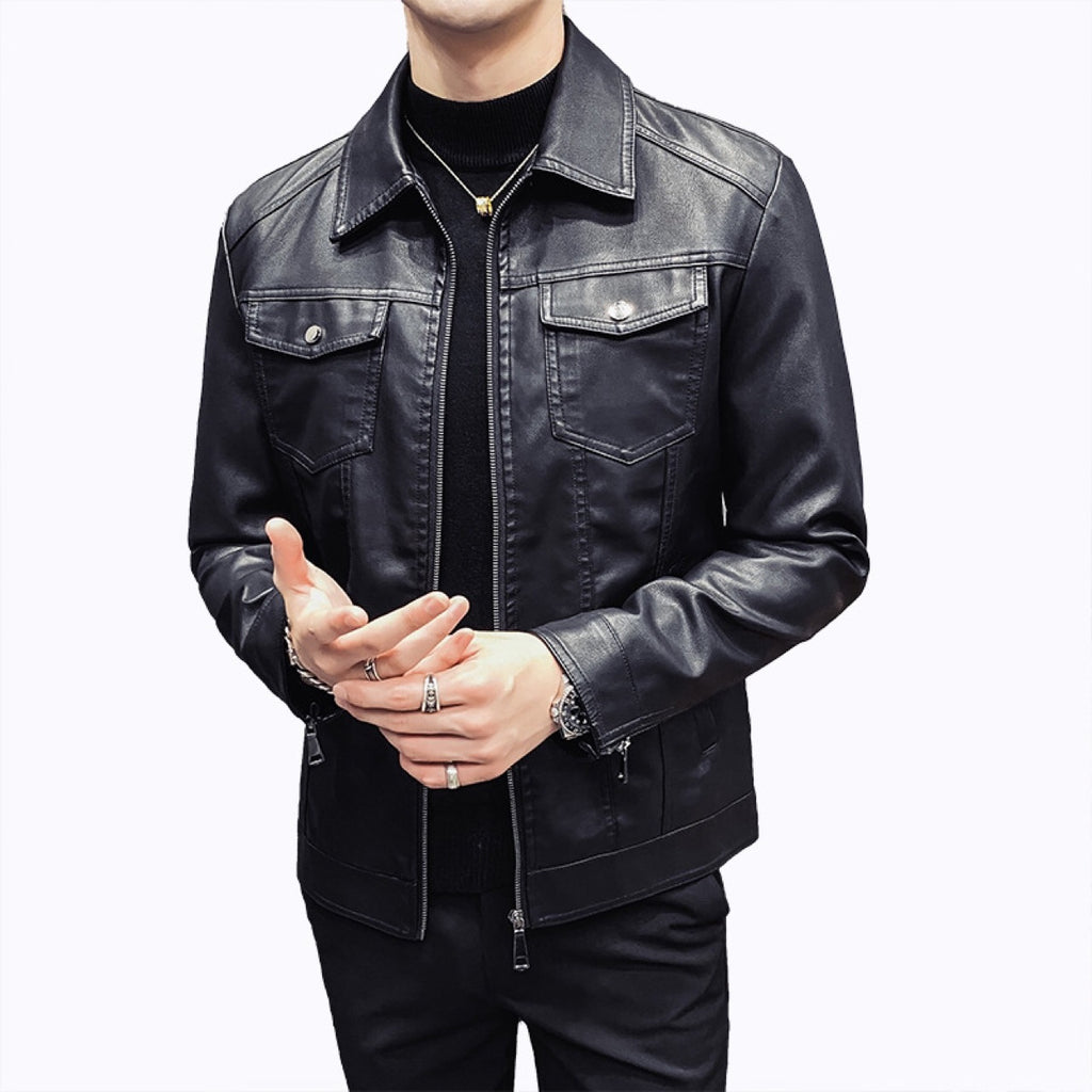 Men's Quilted Casual PU Leather Jacket – Fleece Lined Fall Winter Coat