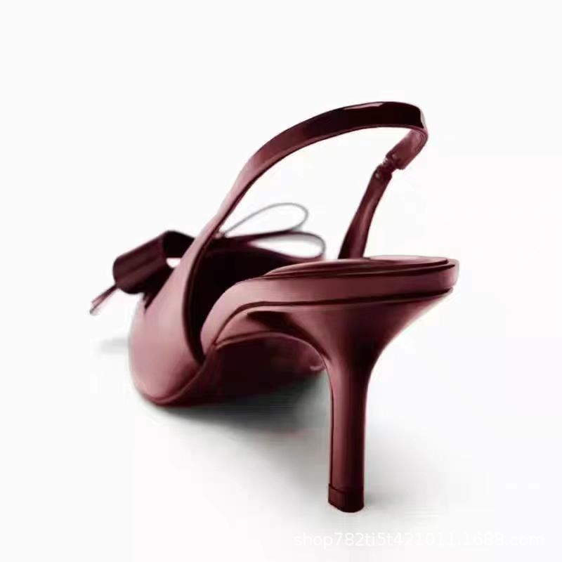 Wine Red Slingback Heels – Women's Patent Leather Bow Open Back Pointed Toe