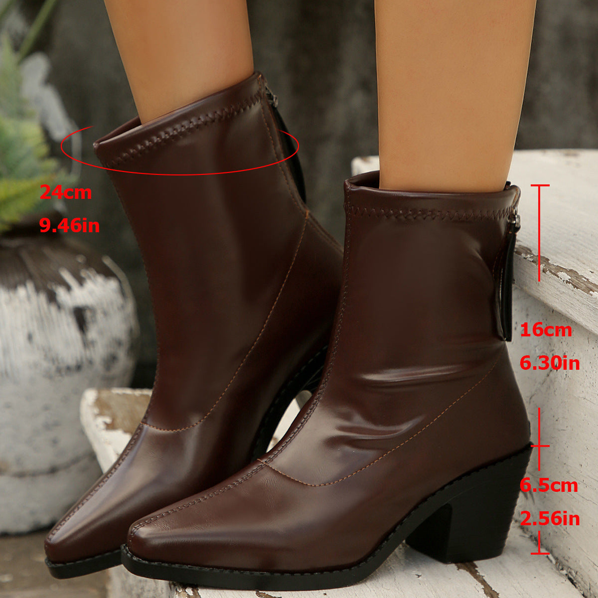 Women's Black Low Heel Boots – Pointed Toe Block Heel Martin Boots