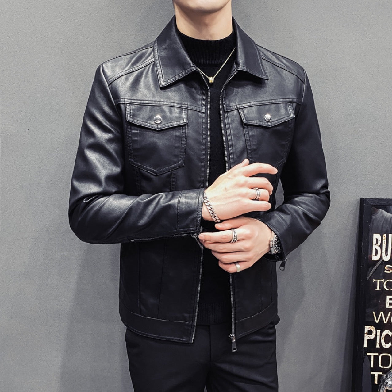 Men's Quilted Casual PU Leather Jacket – Fleece Lined Fall Winter Coat